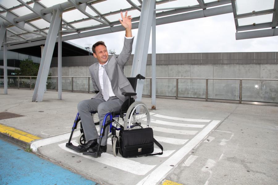 Disabled Person at an Airport Pedestrian Intersection