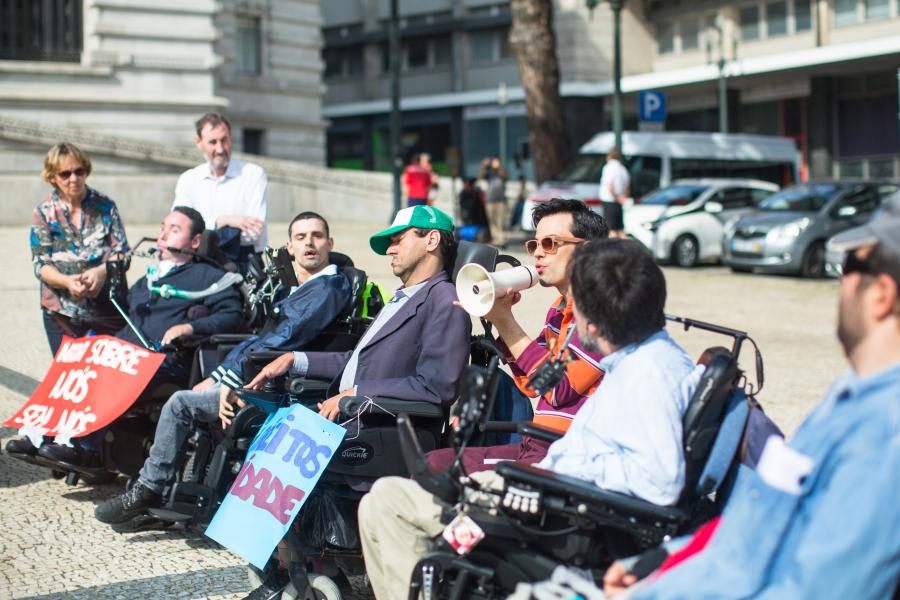 Disabled people protesting for ADA compliance